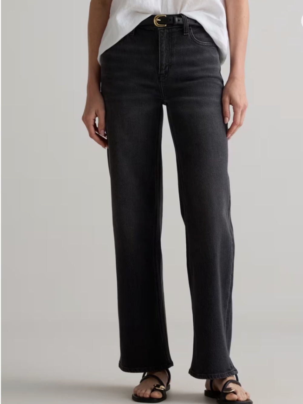 Quince Bella Stretch Relaxed Straight High-Rise Charcoal Black Denim Jeans Sz 30
